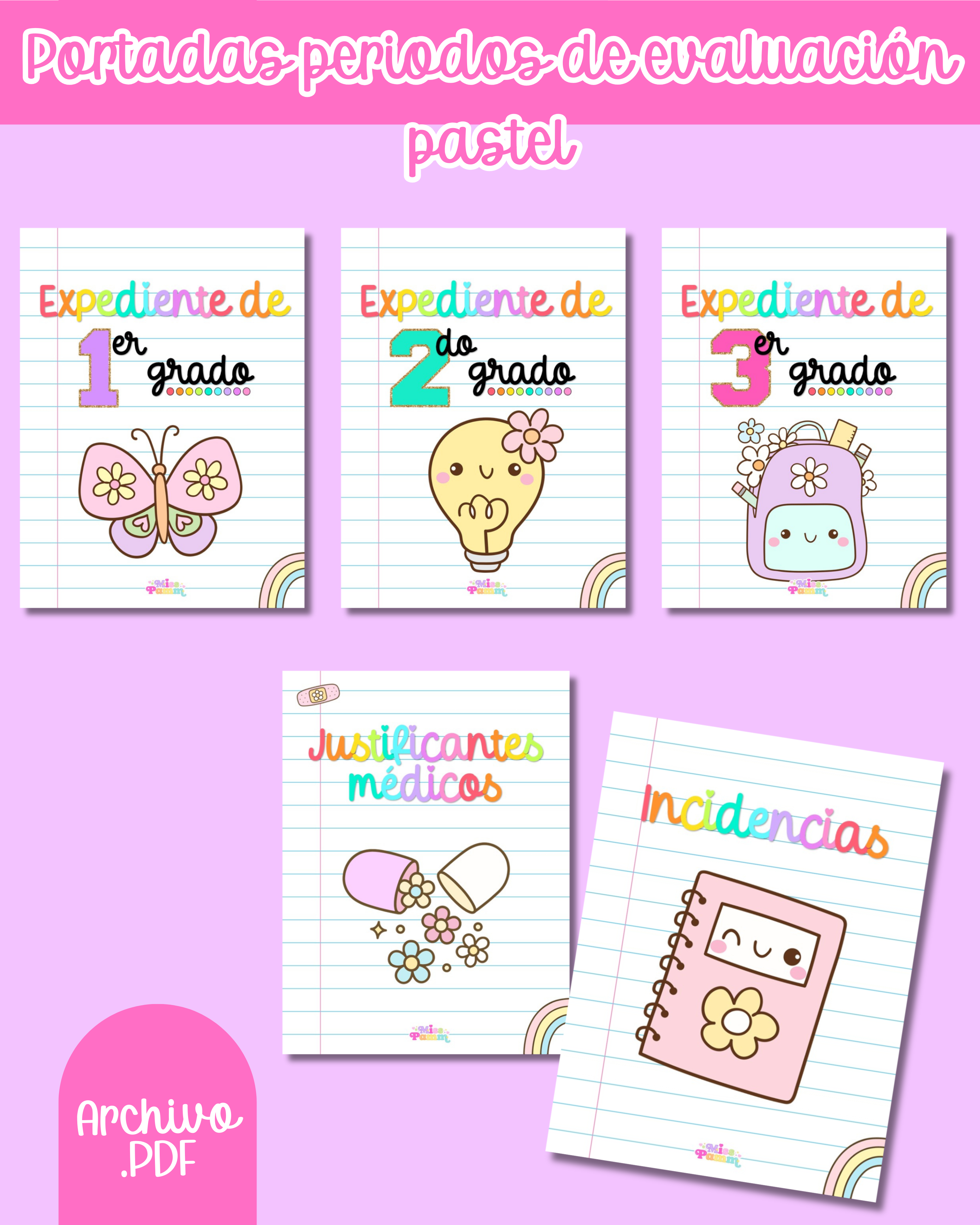Portadas periodos de evaluación pastel