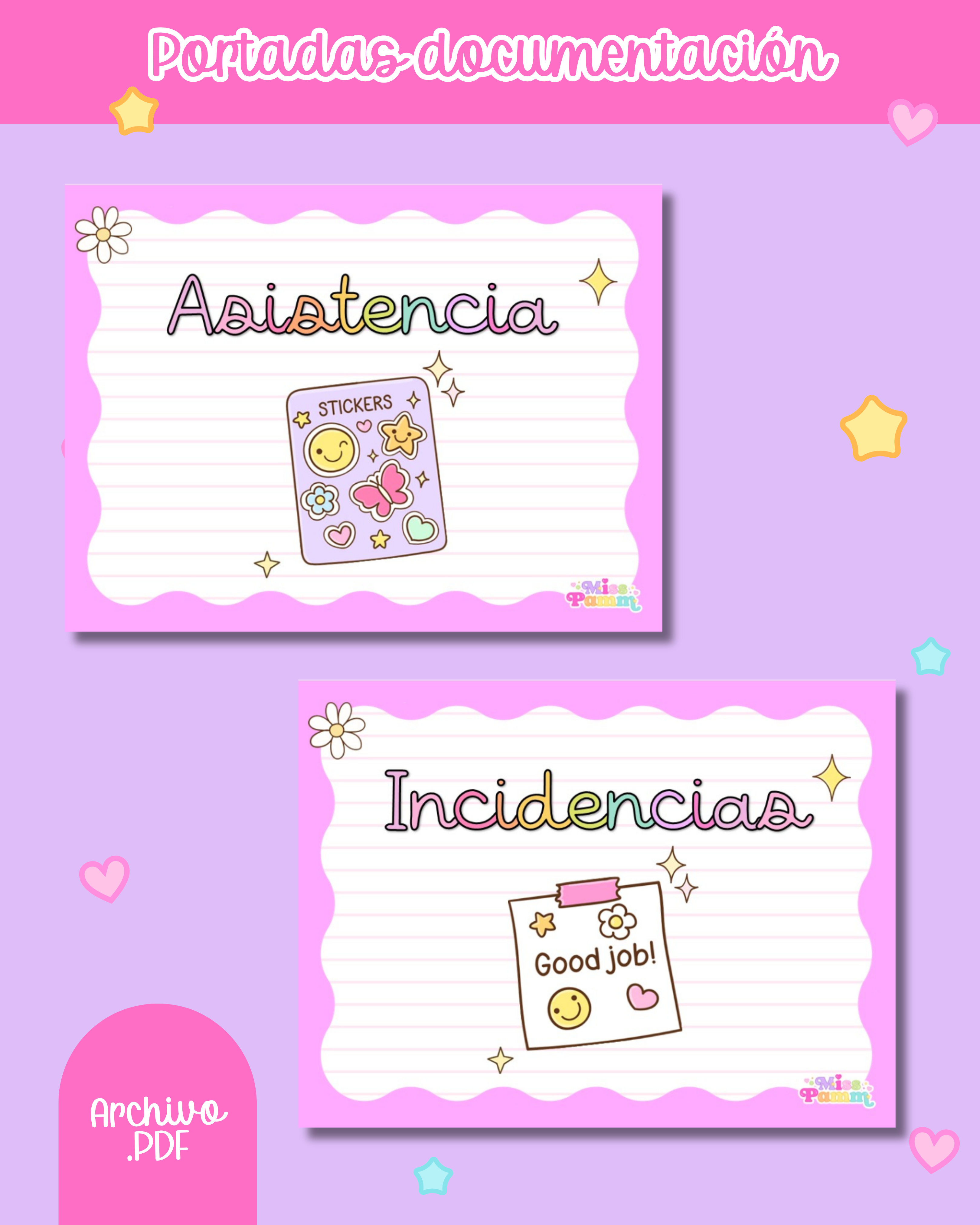 Portadas de documentación docente rosa pastel
