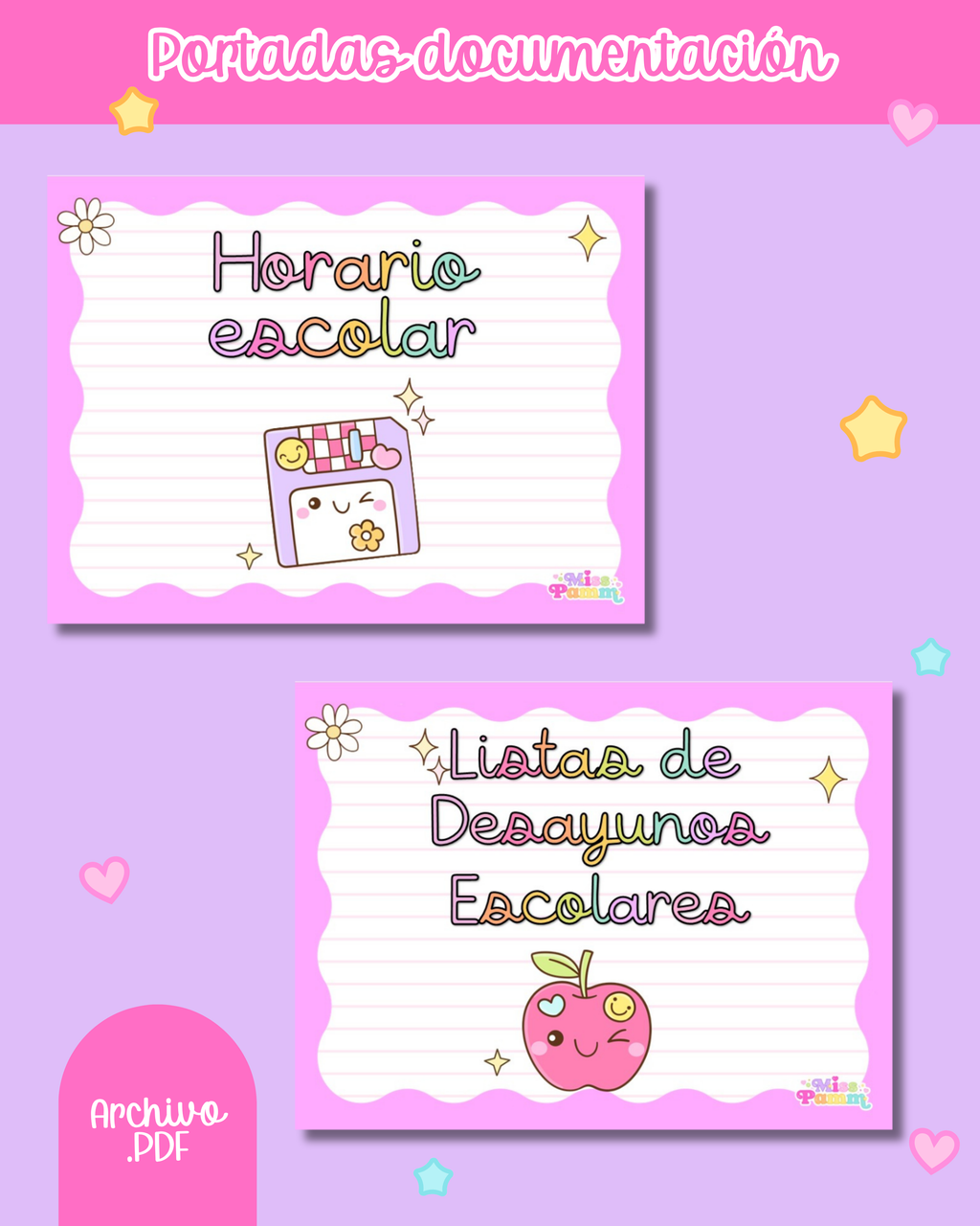 Portadas de documentación docente rosa pastel