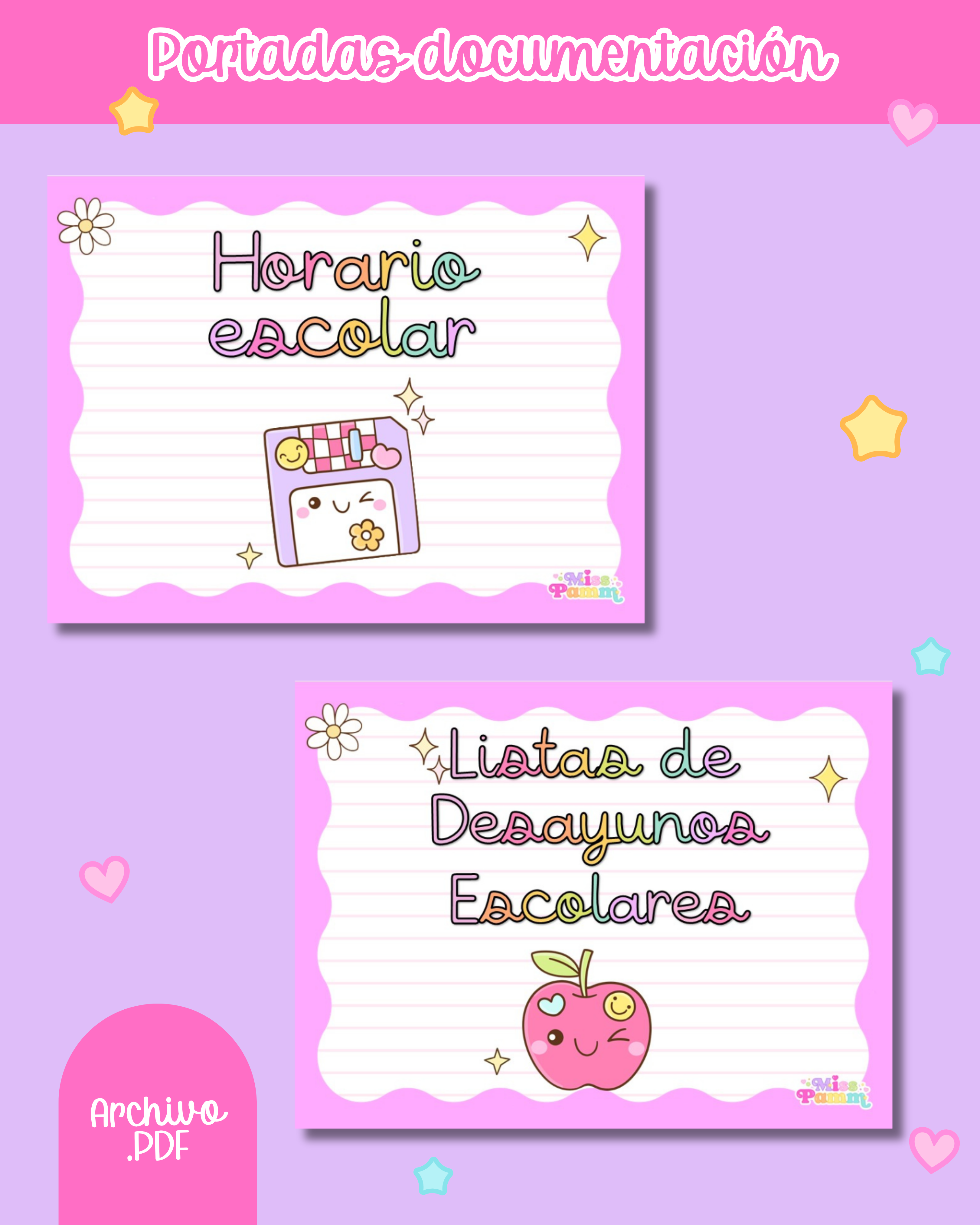Portadas de documentación docente rosa pastel
