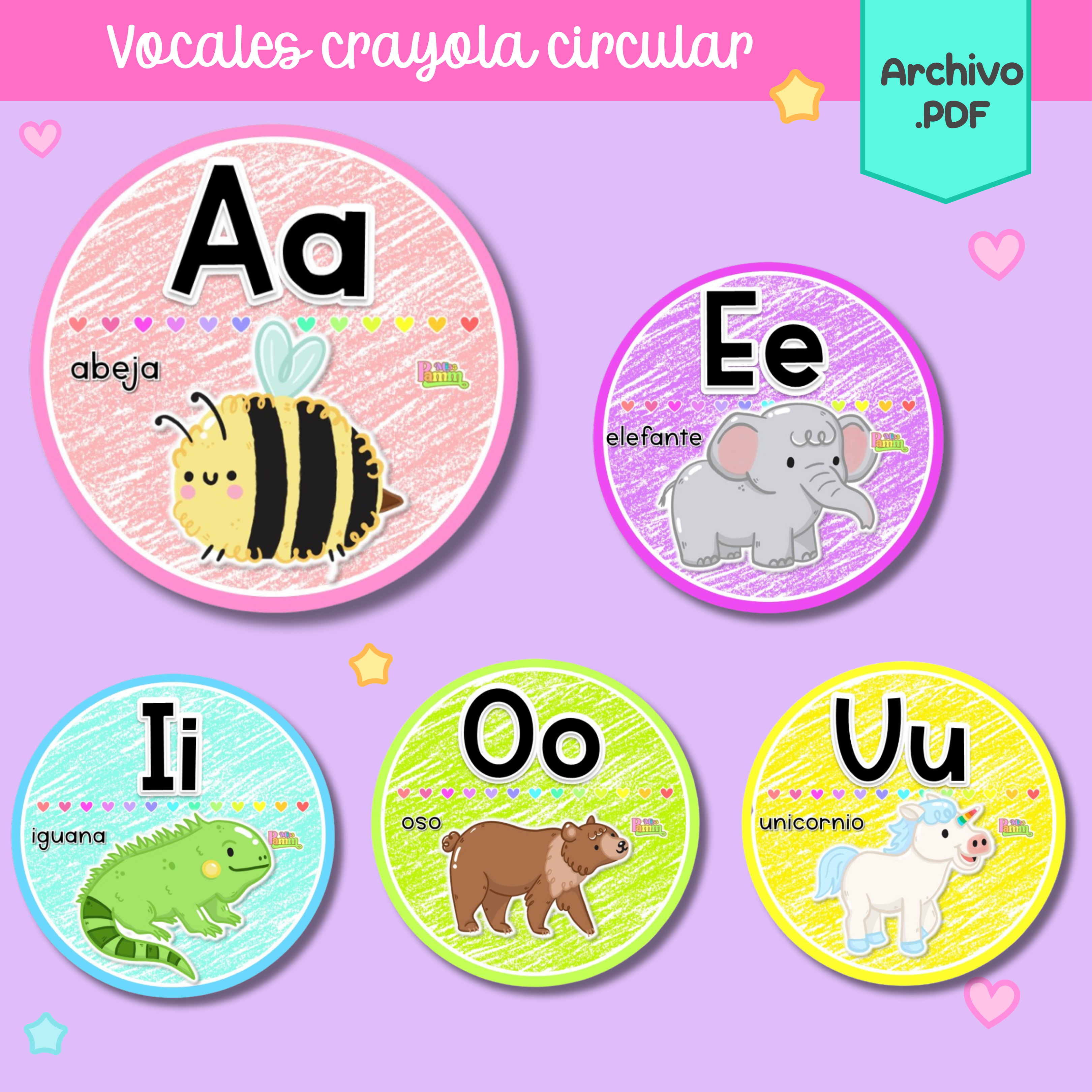 Vocales crayola circular