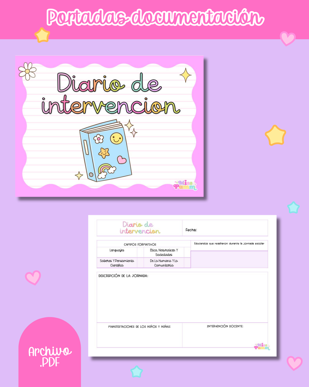 Portadas de documentación docente rosa pastel
