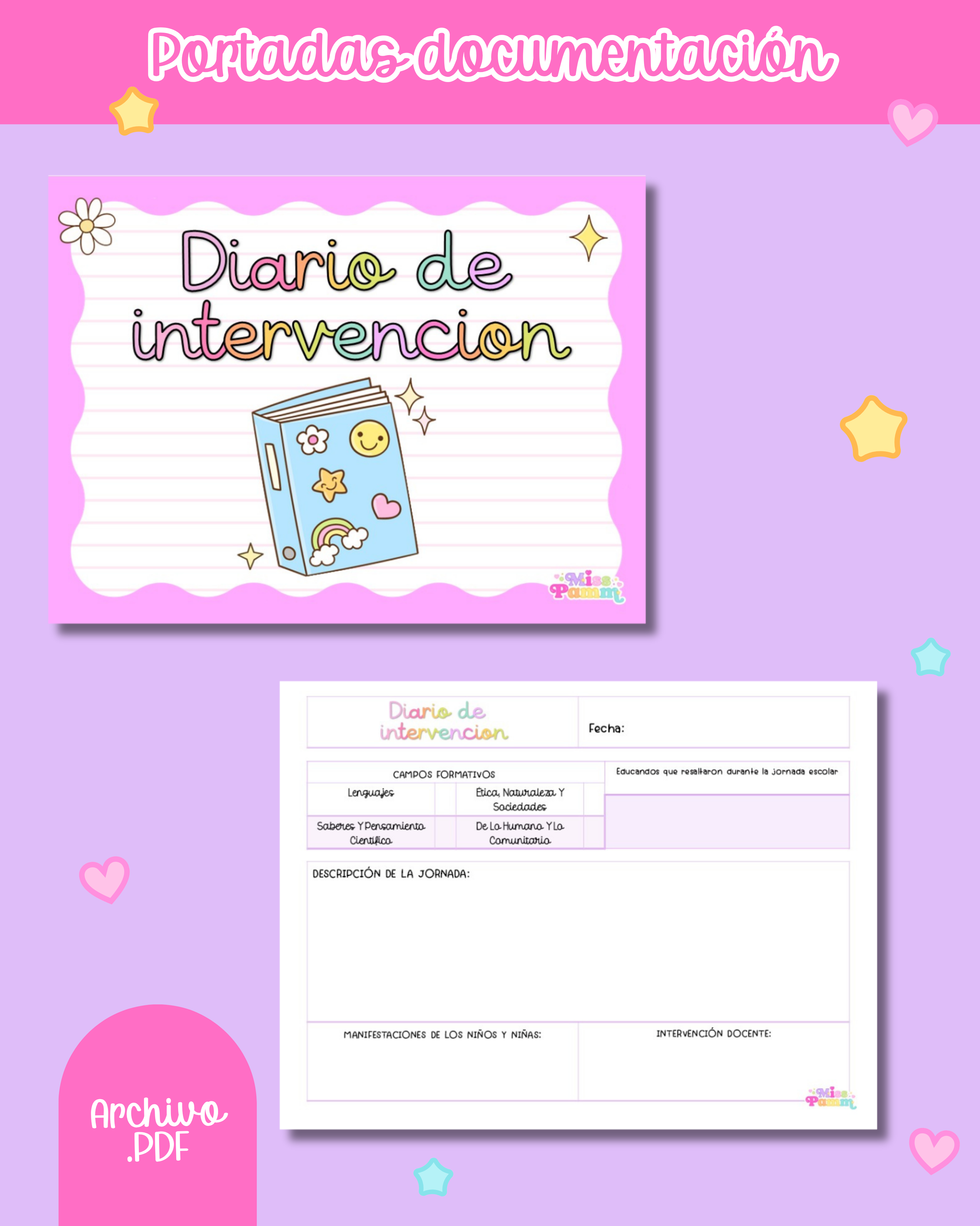Portadas de documentación docente rosa pastel