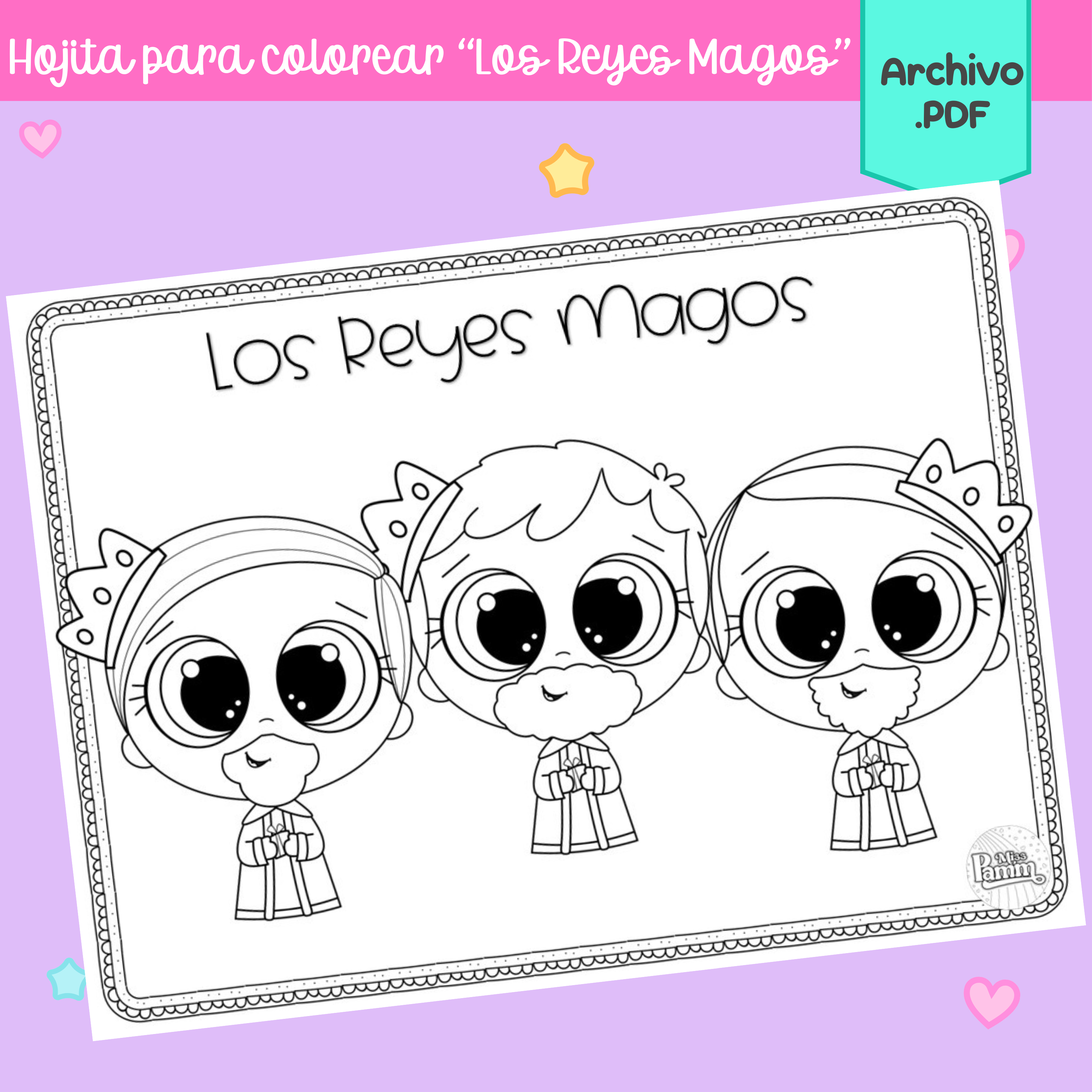 Hojita para colorear Reyes Magos