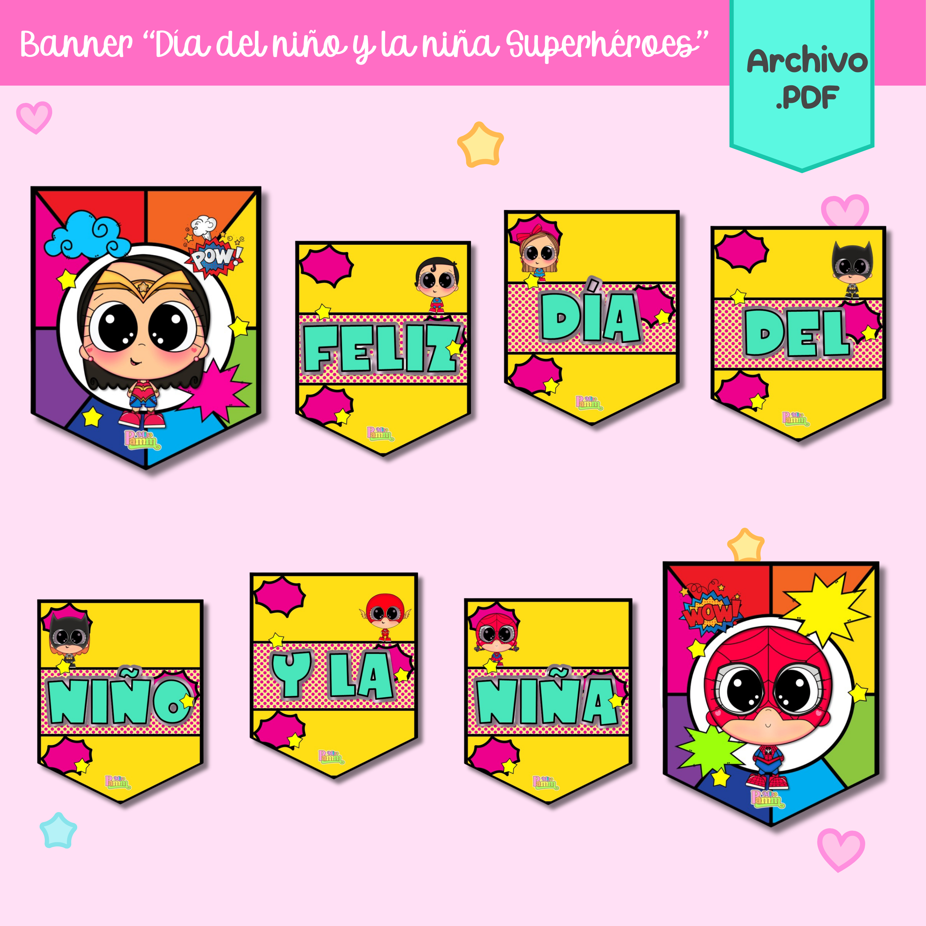 Banner Día del Niño y la niña Superhéroes