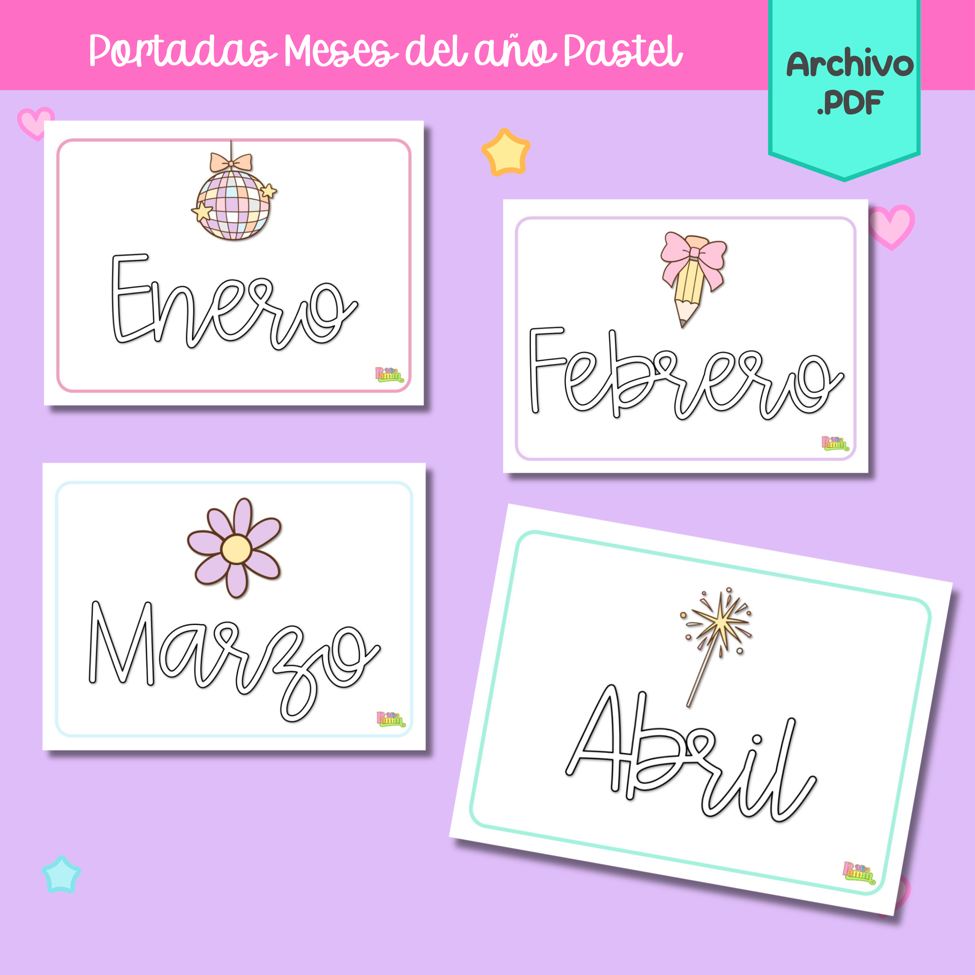Portadas meses del año Pastel