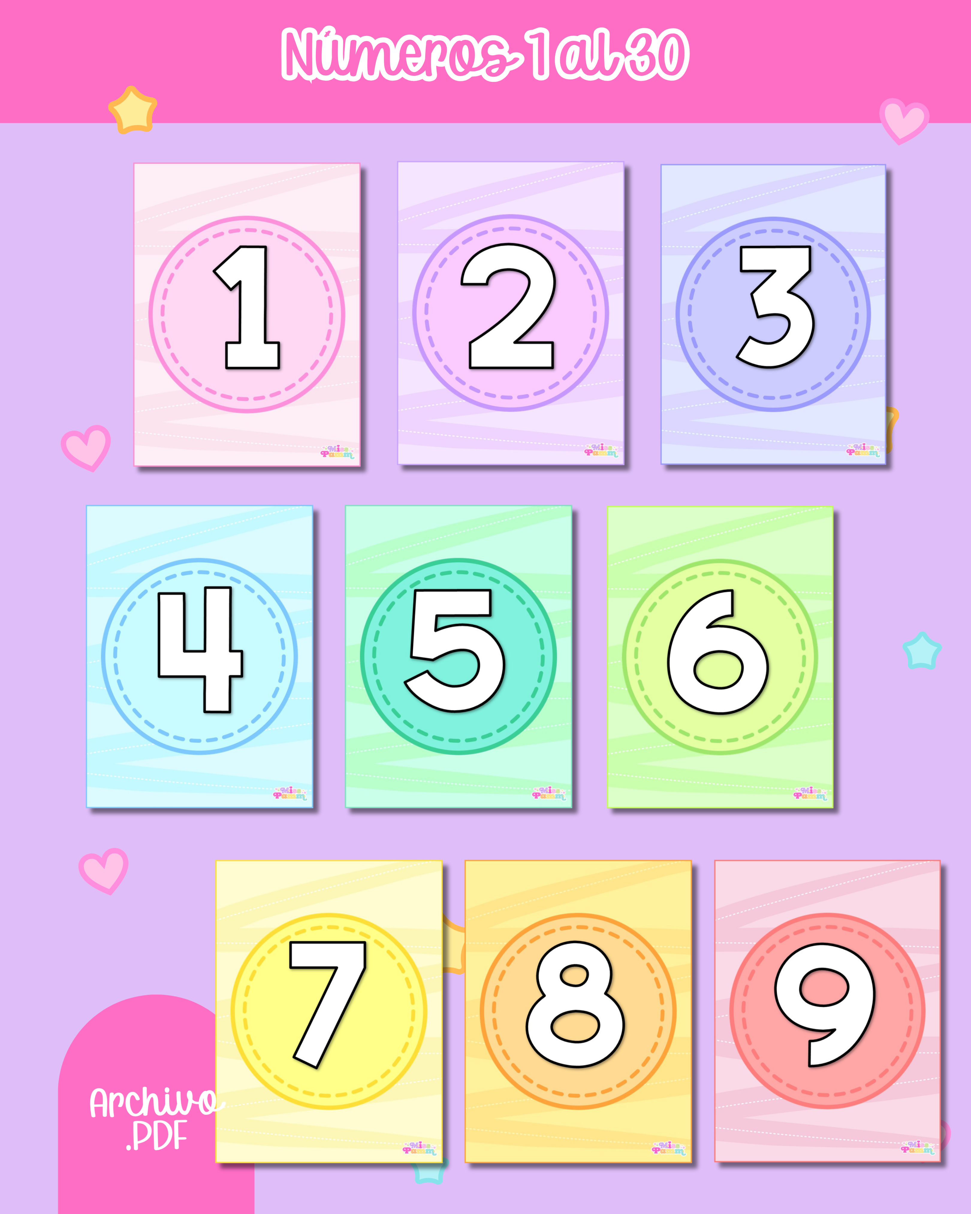 Números pastel 1 al 30