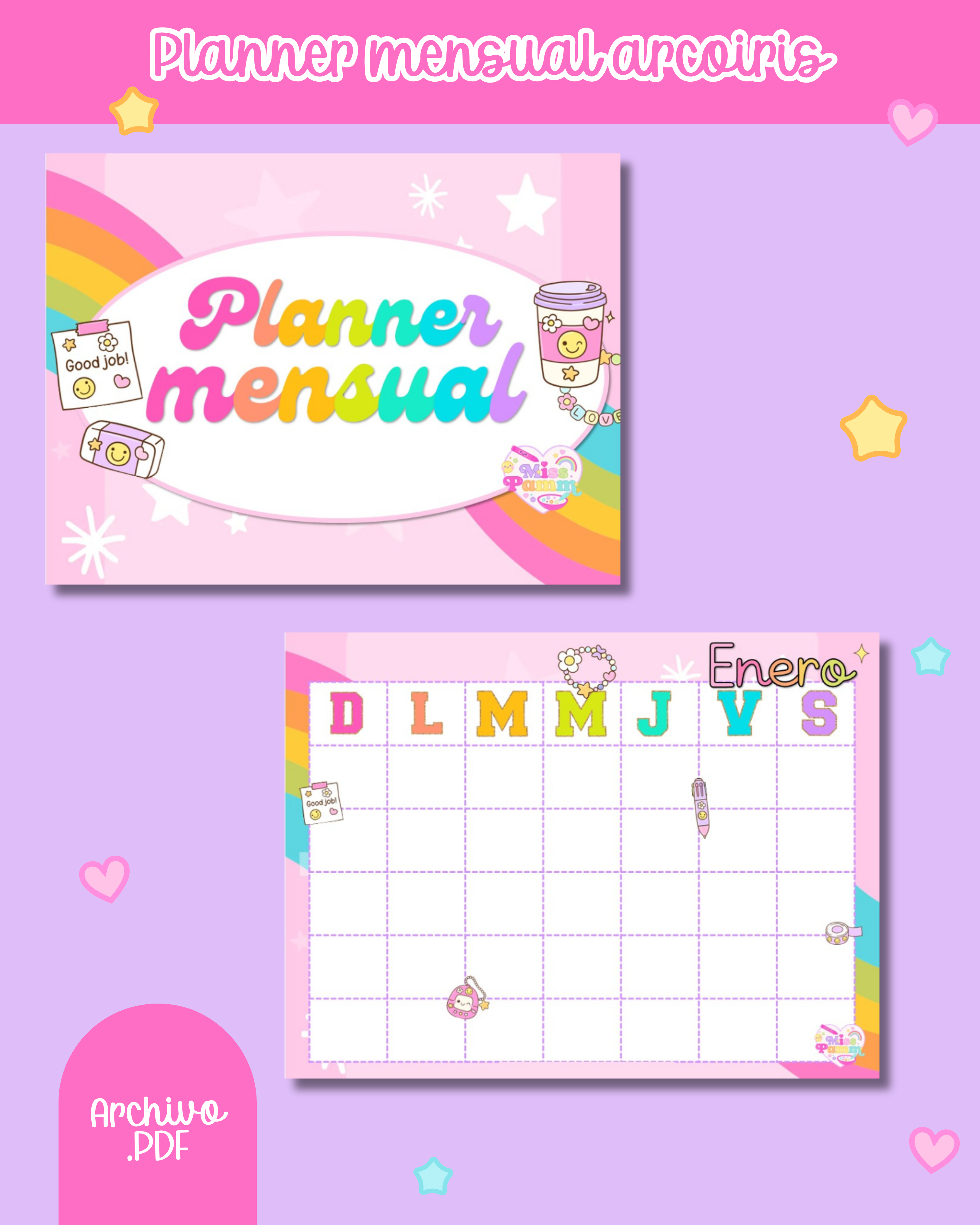 Planner mensual arcoiris