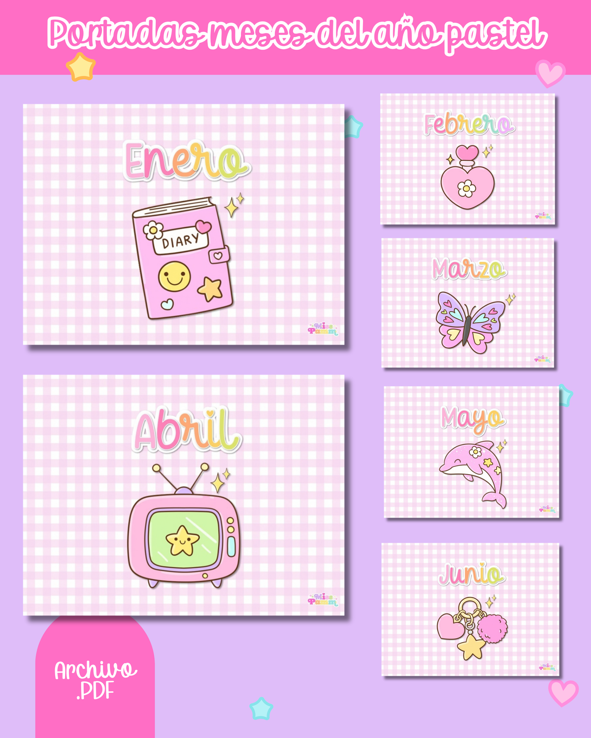 Portadas meses del año pastel