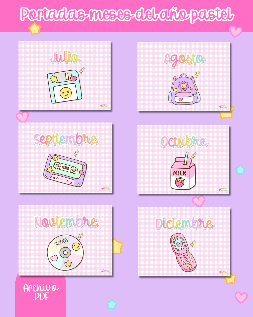 Portadas meses del año pastel