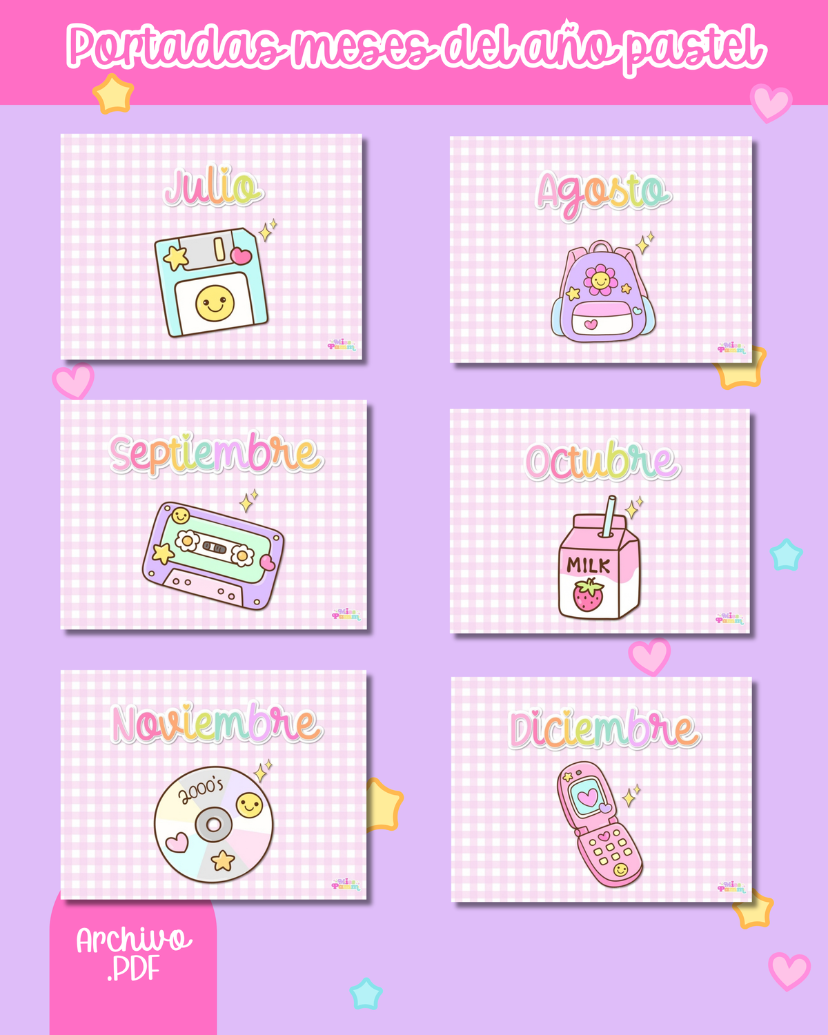 Portadas meses del año pastel