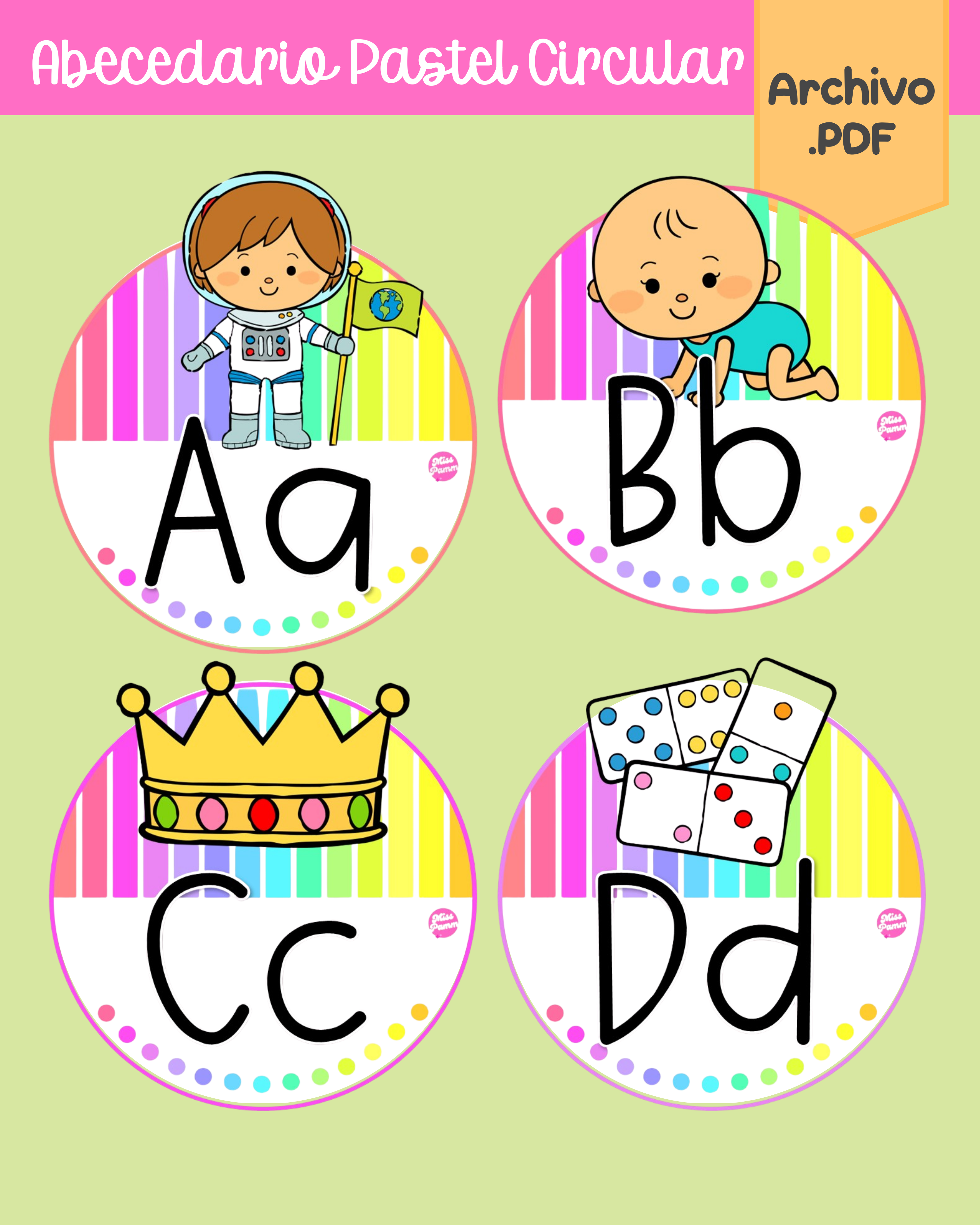 Abecedario pastel circular
