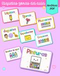 Etiquetas de materiales y zonas del aula