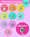 Tarjetas de números de equipo colores