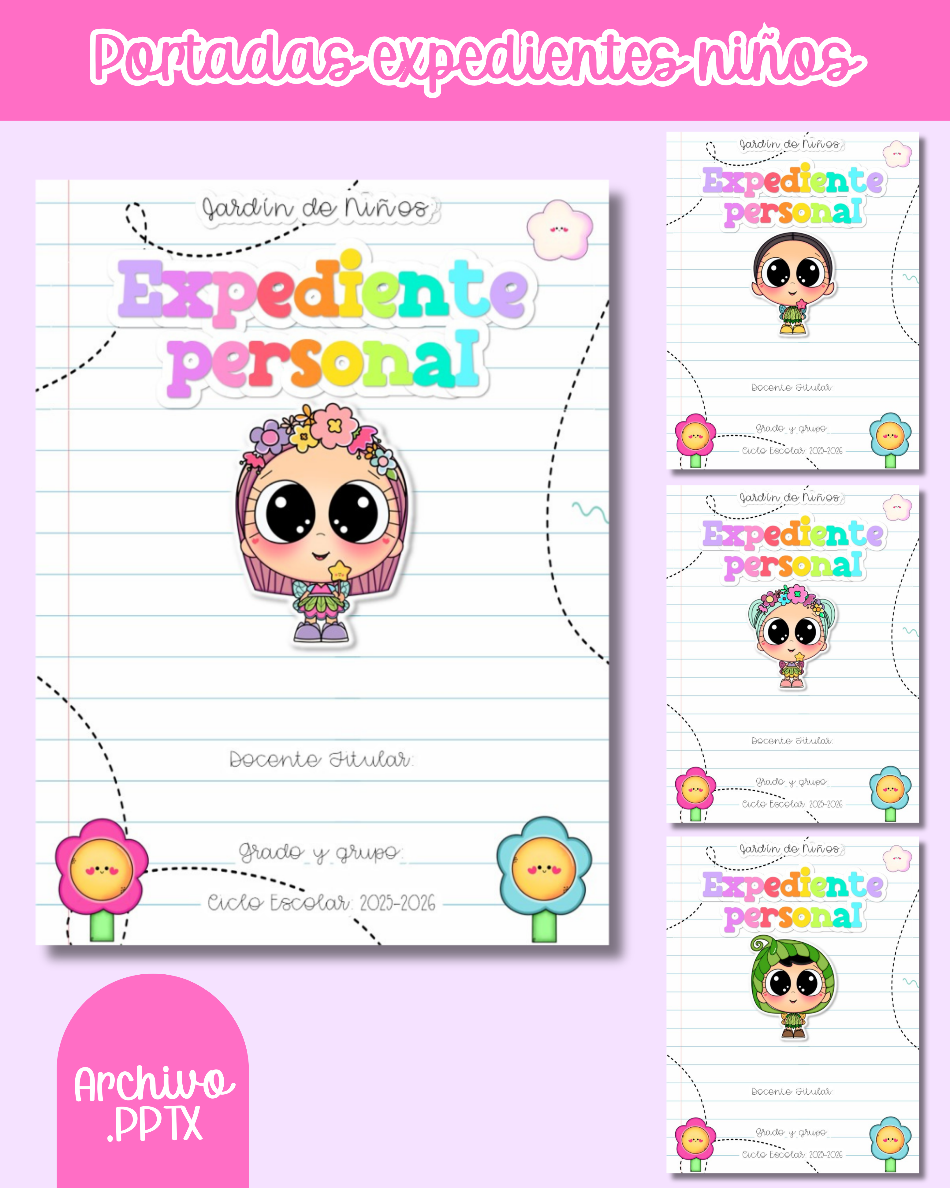 Portadas para expedientes de niños y niñas
